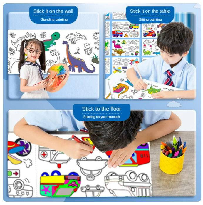 3 Meter Extra-Long Graffiti Drawing Roll — Creative Wall Art Paper for Kids With 10 Color
